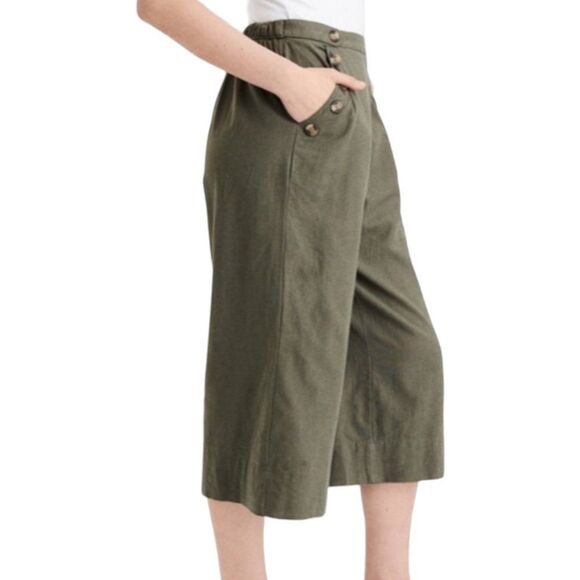 American Eagle Crop Wide Leg Pants Womens Small Green Pull-On Linen Blend - Picture 2 of 13